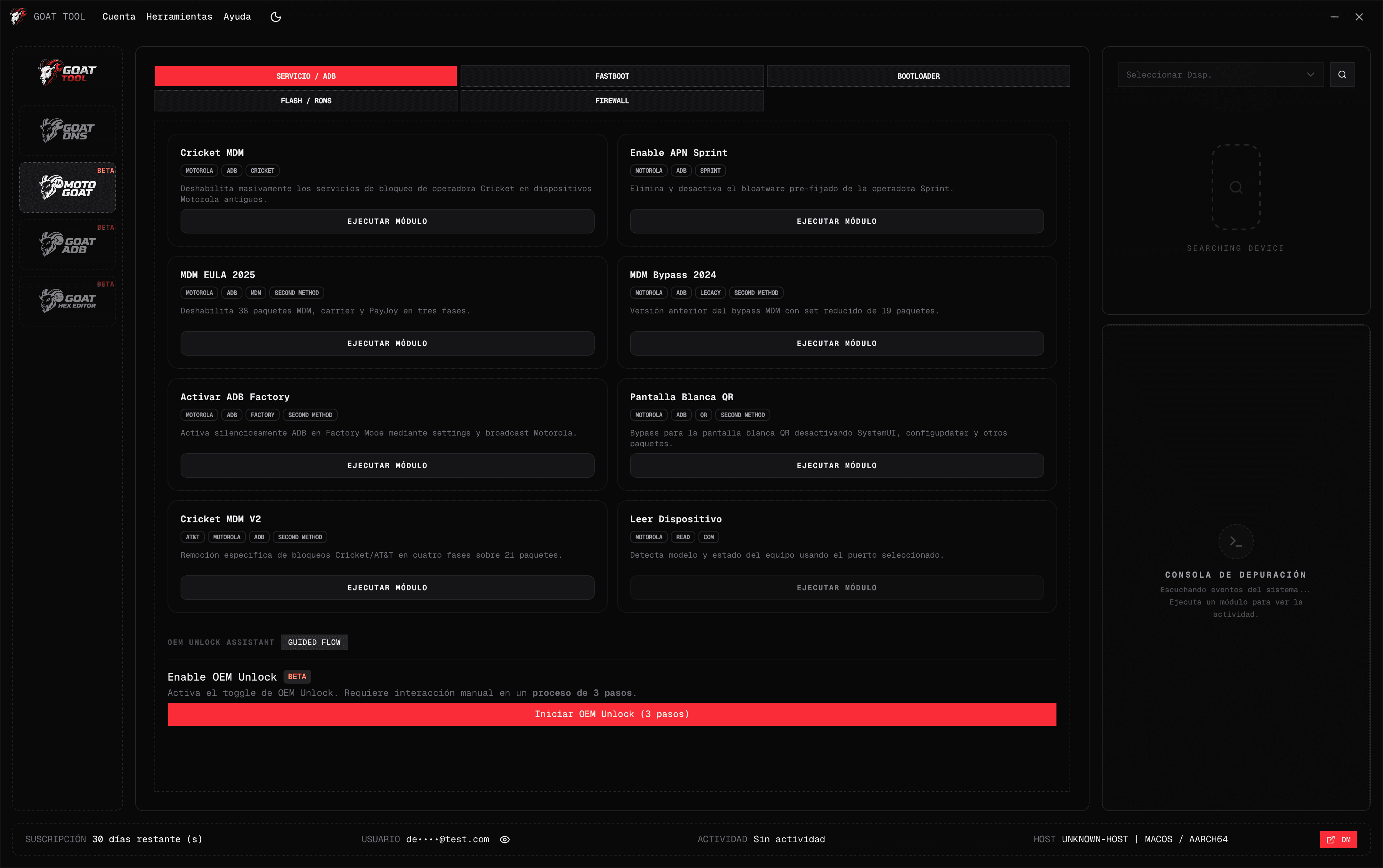 MotoGoat interface with guided Motorola service modules
